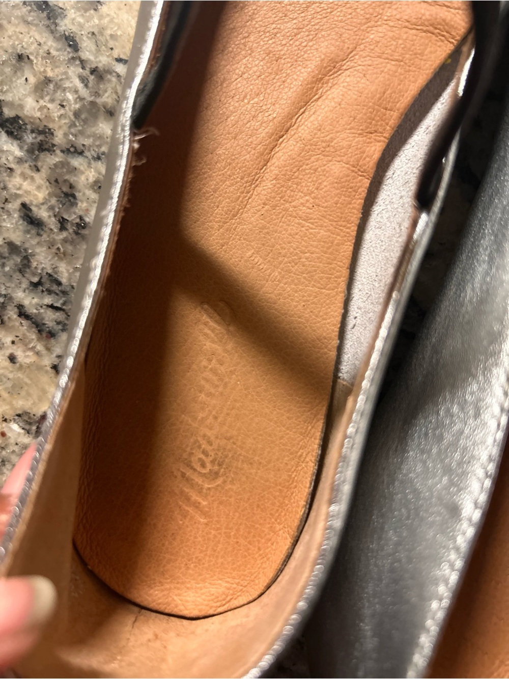 Madewell Silver Leather Ballet Flats with Tan Insole